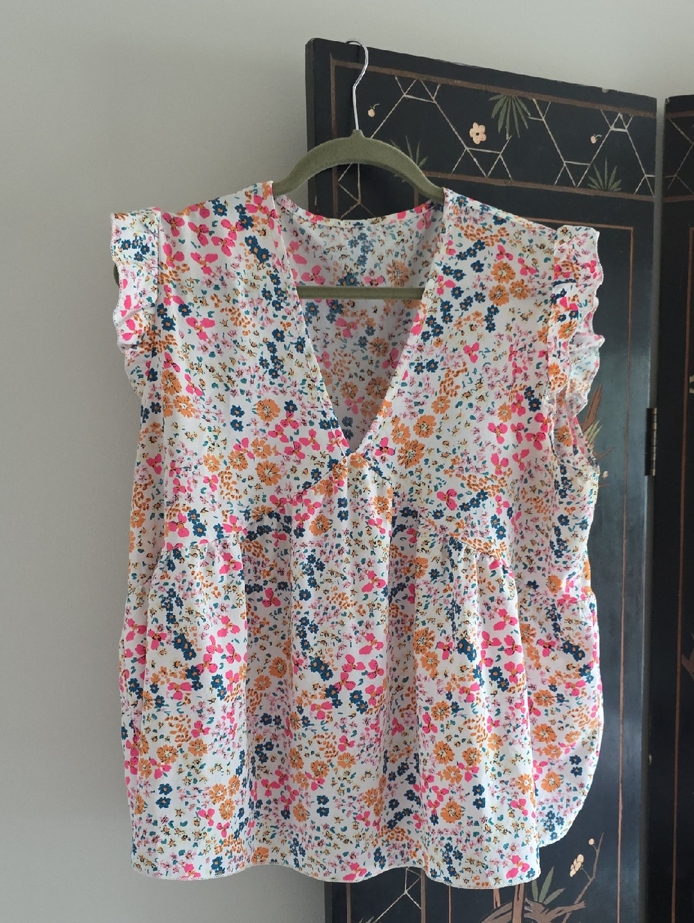 Sleeveless Floral Peplum Top - Pink, Teal & Mustard